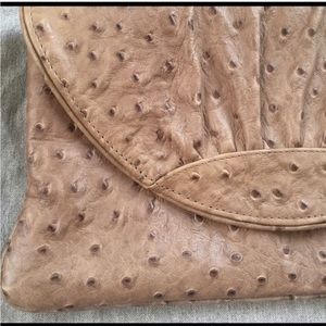 Laura Merkin Ostrich Embossed Tan Leather Clutch
